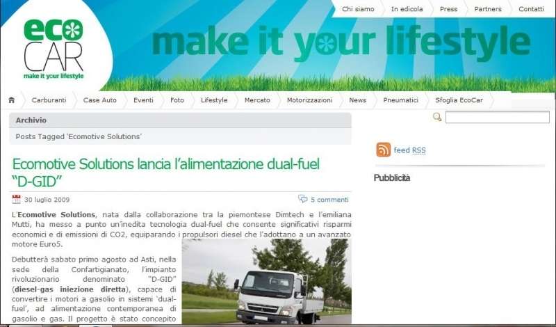 ECO Car – 30 Luglio 2009 – Ecomotive Solutions lancia l’alimentazione dual-fuel “D-GID”