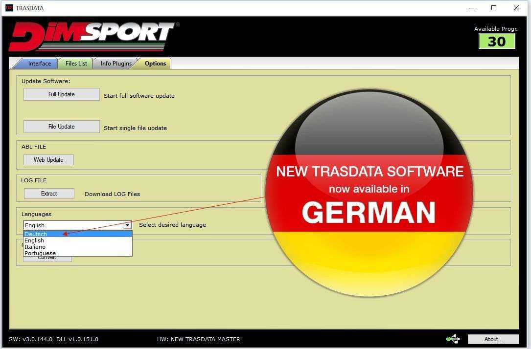 New Trasdata software, aggiunta la lingua tedesca